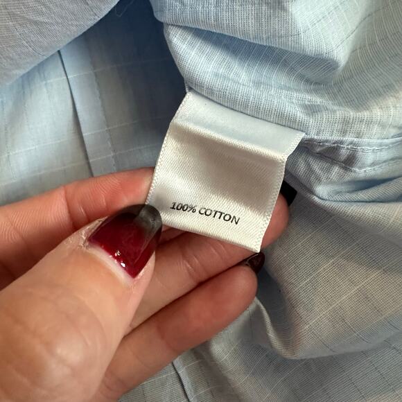 Murano Slim Fit Light Blue/White Striped Round Collar Long Sleeve Button Down- S - Picture 6 of 9